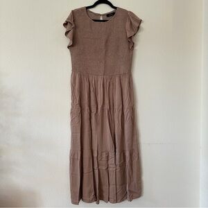 Zesica Khaki Maxi Dress with Ruffle Sleeves
